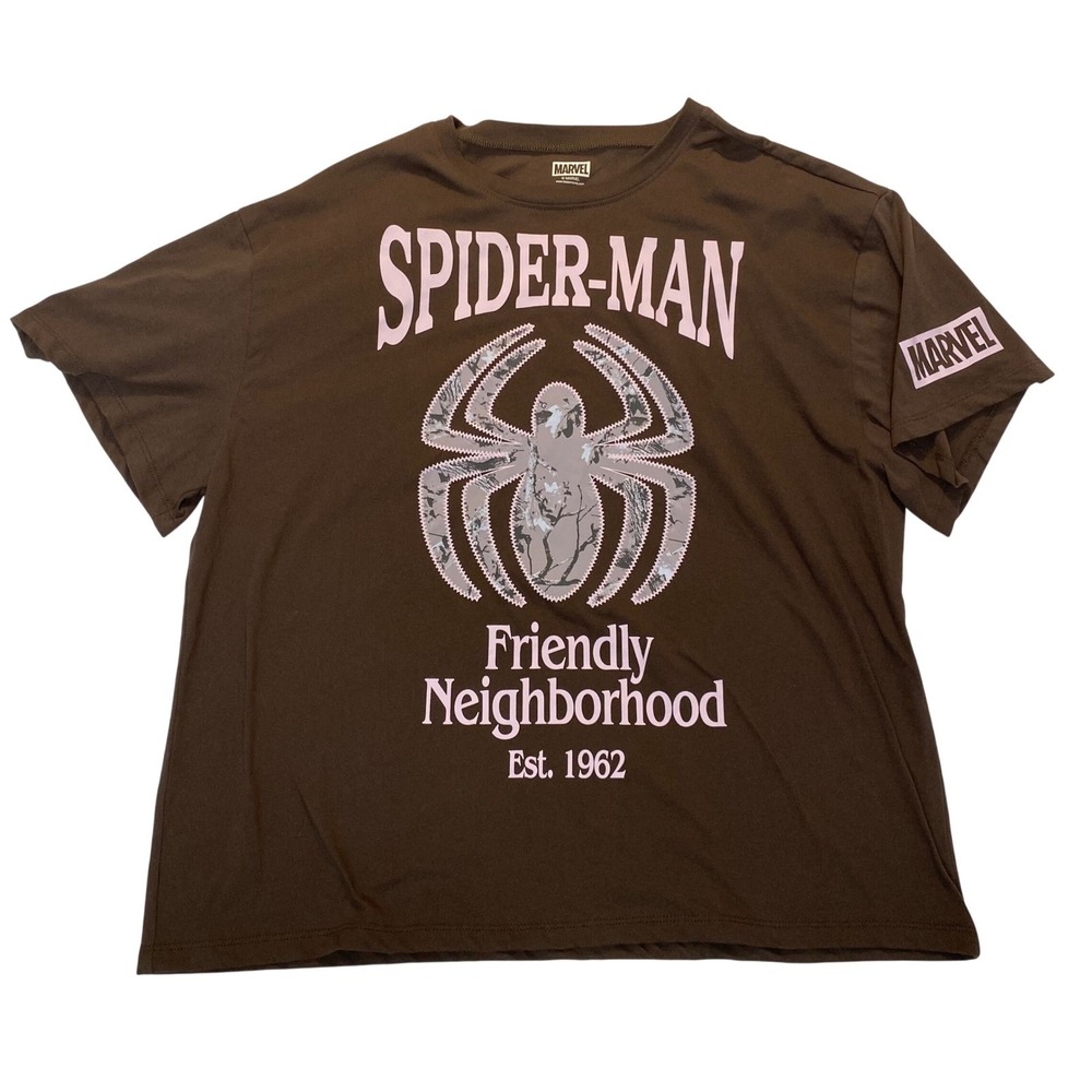Marvel Spider-Man Friendly Neighborhood Graphic T-Shirt Mens Large Brown